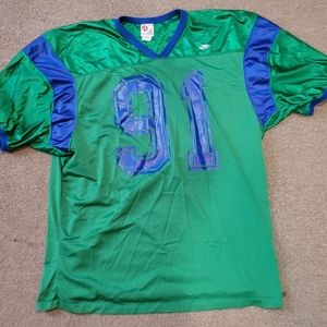 Vintage Green and 90's Blue football jersey.